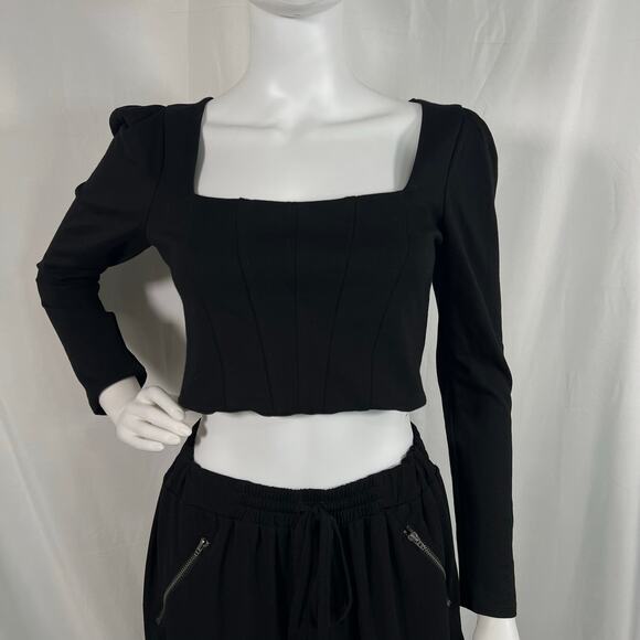 Forever 21 Black Crop Corset Style Long Sleeve Top Large - Picture 1 of 6